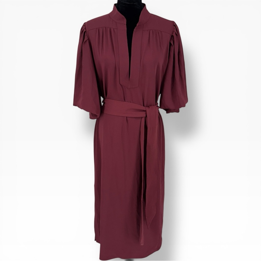 NEW Figue Dani Dress Zinfand RD Burgundy Midi Belted Caftan Boho Large $698